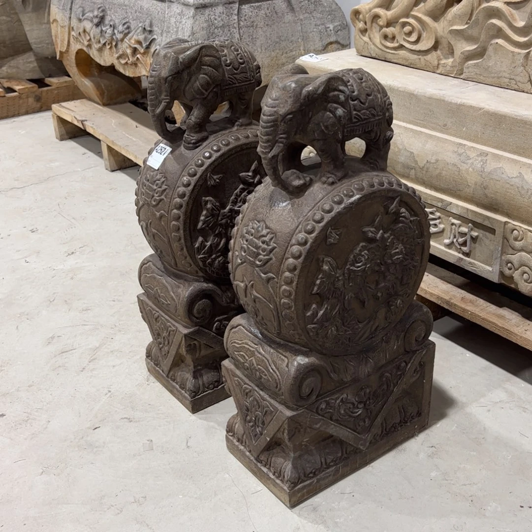 石材包邮 高60厘米一对大象抱鼓石