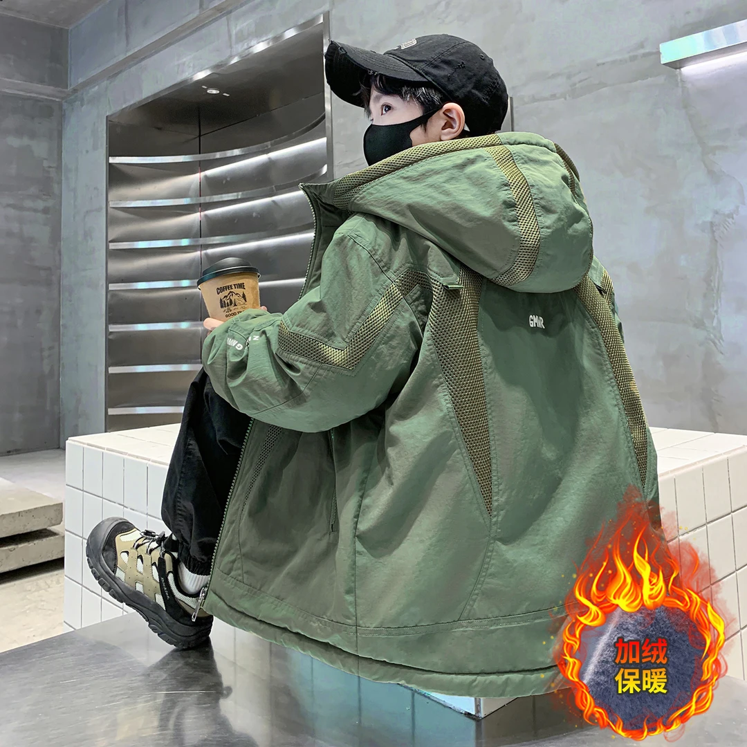 童装男童外套秋冬款2025新款中大童男孩冬季派克服青少年冬装夹棉