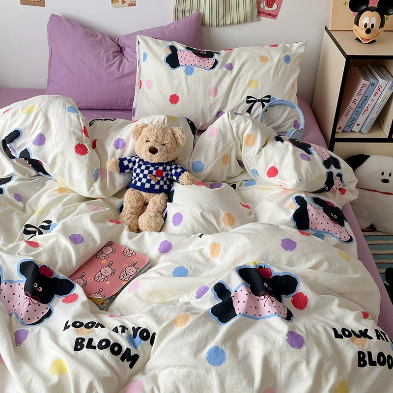 A类水洗棉小清新四件套印花学生三件套床单床笠被套家用宿舍轻奢