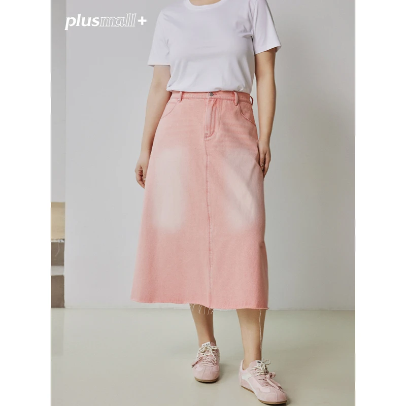 【折扣款】PLUSMALL 桃桃丹宁 牛仔棉复古风粉色半身裙PM2501093