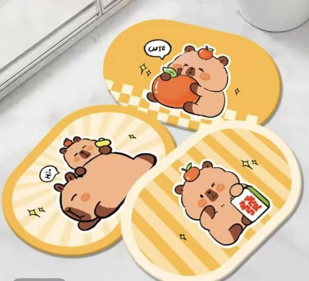 《拍一发三》吸水垫卫生间门口防滑速干脚垫家用地毯硅藻泥底黄色