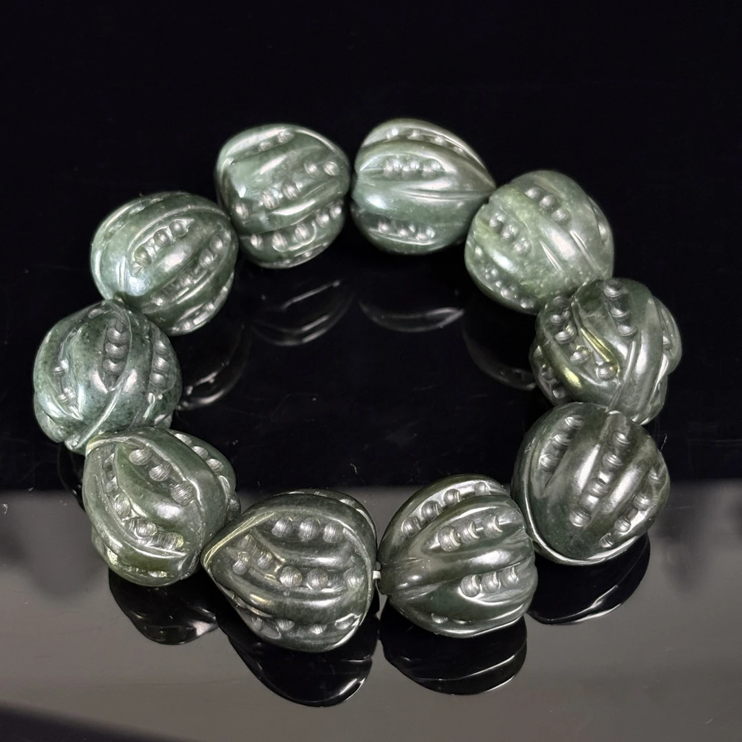 LOT000天然和田玉核桃珠手串/ZS260302