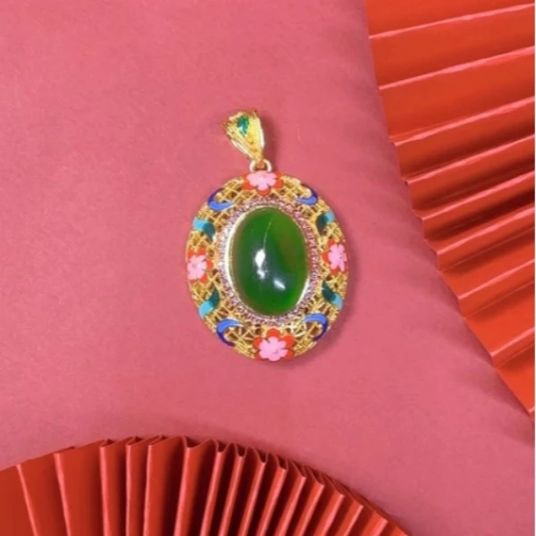 个性百搭泰蓝小桃花绿色项链