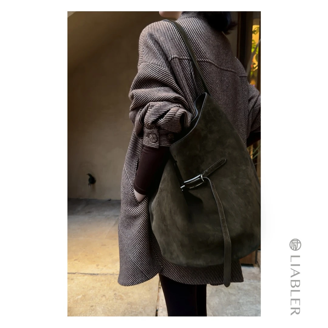 LIABLER 25秋冬法式慵懒单肩哑光绒面水桶包 LAW25686A