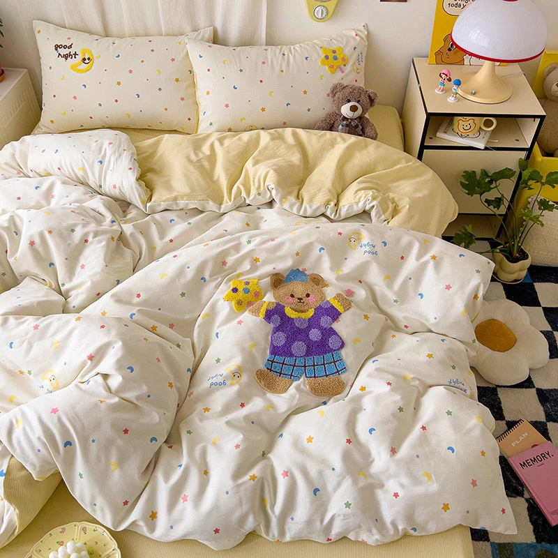 【魔法小熊】100%全棉印花➕毛巾刺绣卡通款四件套可爱床单