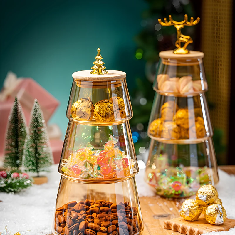 圣诞树储物罐瓶子创意个性咖啡胶囊玻璃储物罐 客厅卧室收纳装饰