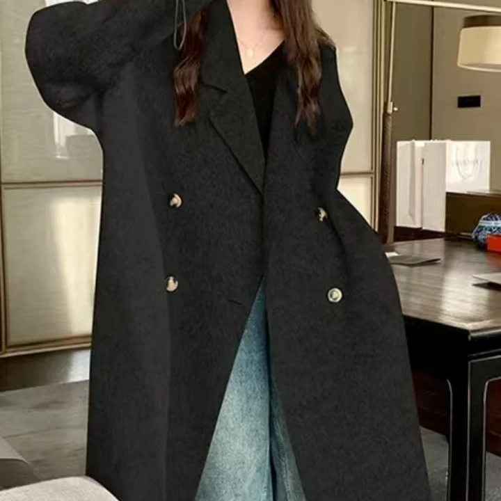 秋冬长款大衣宽松百搭西装领显瘦气质女外套