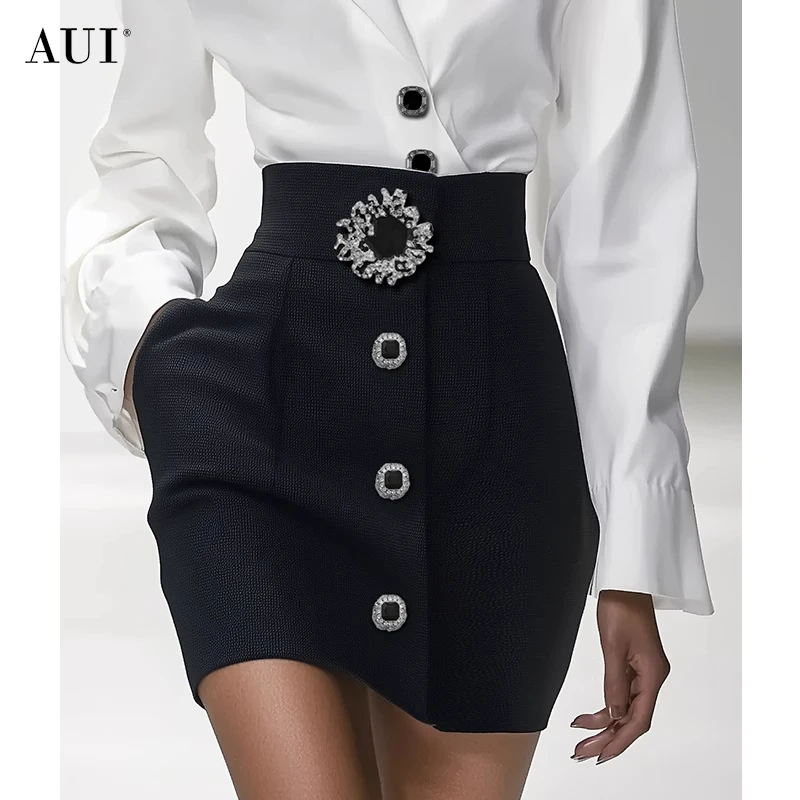 【媛媛女王专享】AUI黑色气质半身裙御姐风修身包臀短裙25W147935