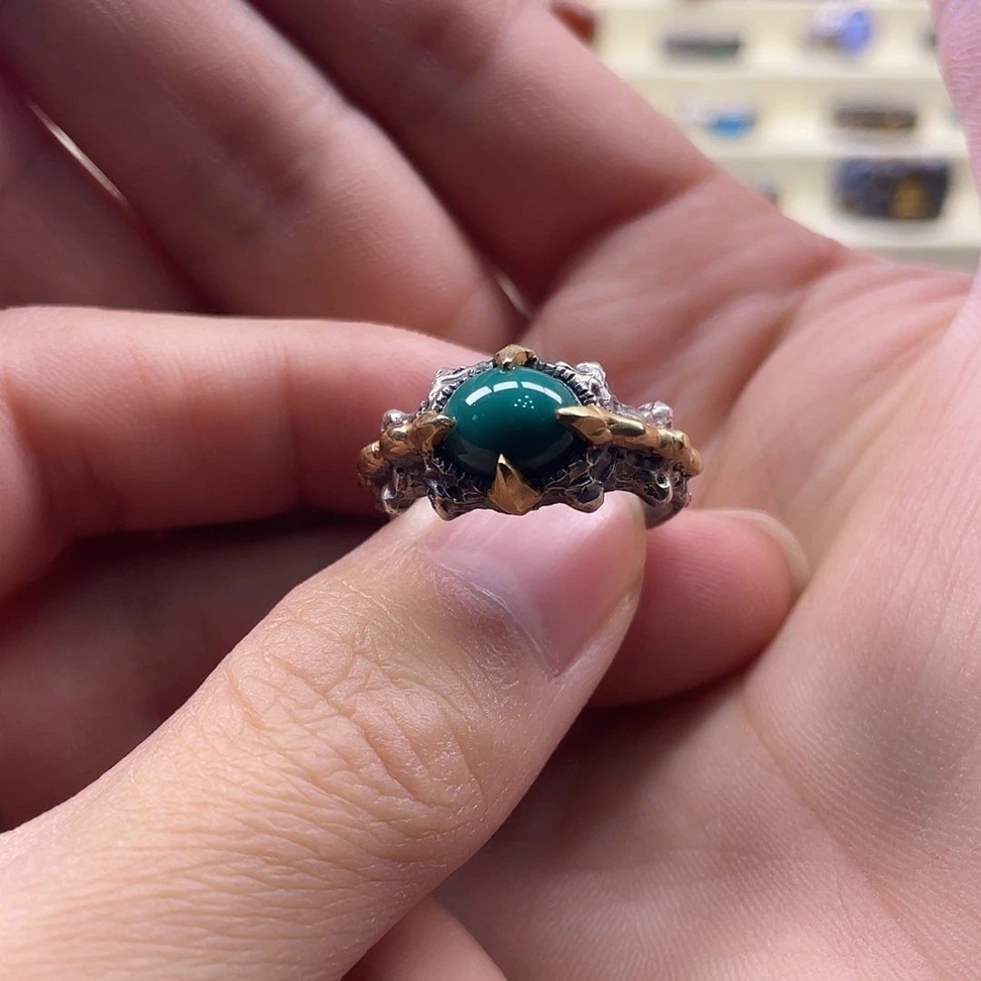 T***。绿松石银S925镶嵌戒指