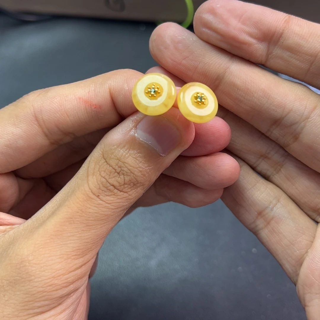 蜜蜡颈饰银S925镶嵌多样性老黄蜡蜜蜡耳钉