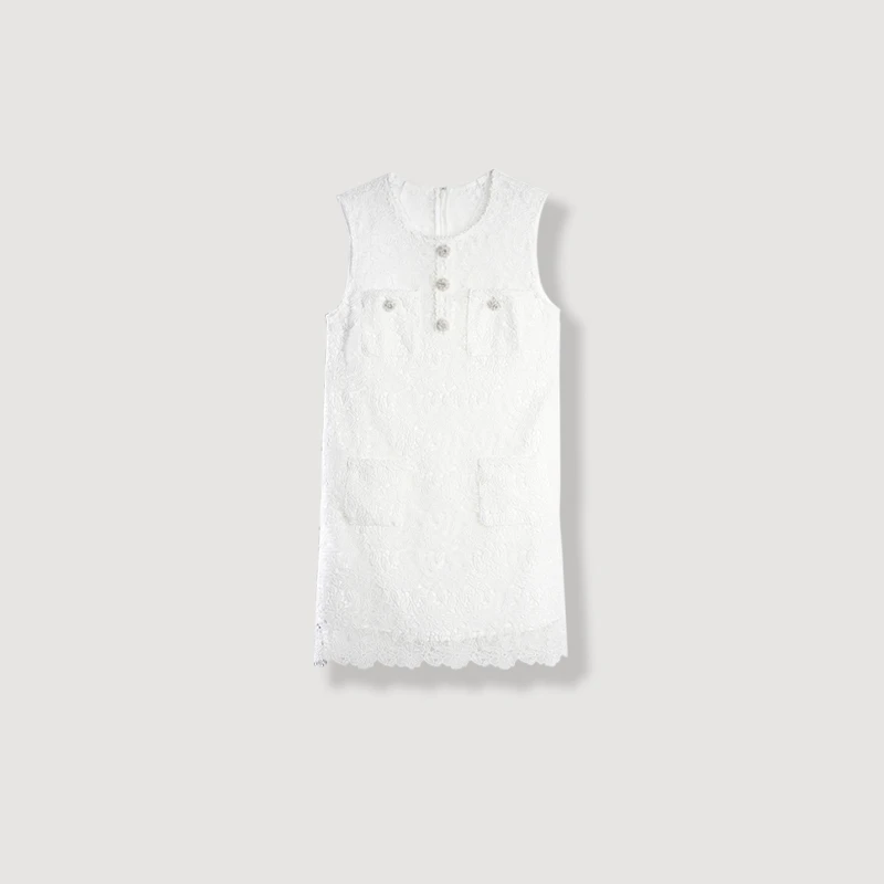 断码特价【悄然心动】SP同款春夏款气质纯净白甜美无袖蕾丝连衣短裙