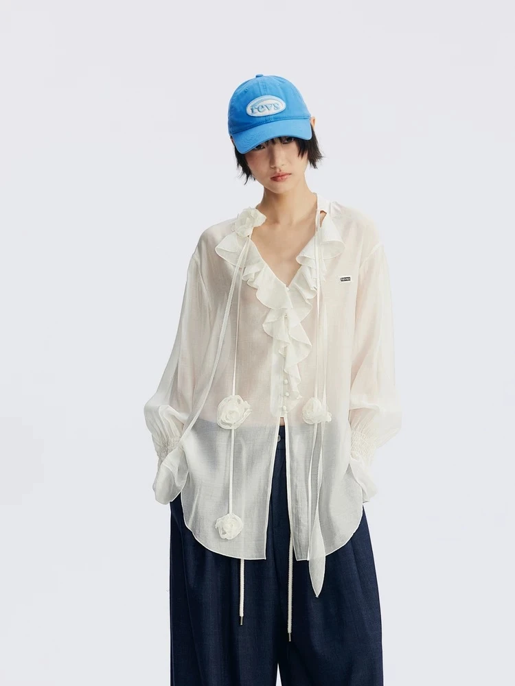 REVAN 设计师品牌 秋 木耳边玫瑰衬衫 ganjue买手店