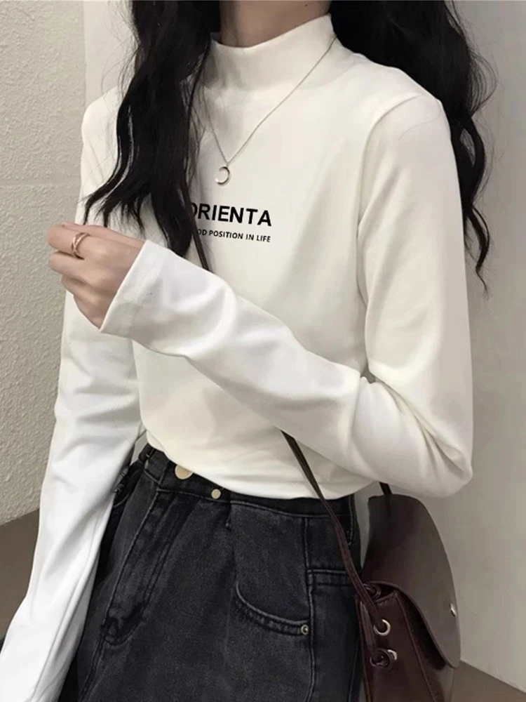 0014 半高领打底衫女内搭春秋百搭洋气2025年t恤上衣秋冬