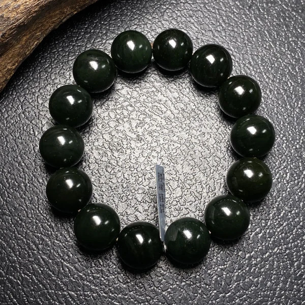 天然和田玉碧玉菠菜绿手串16mm