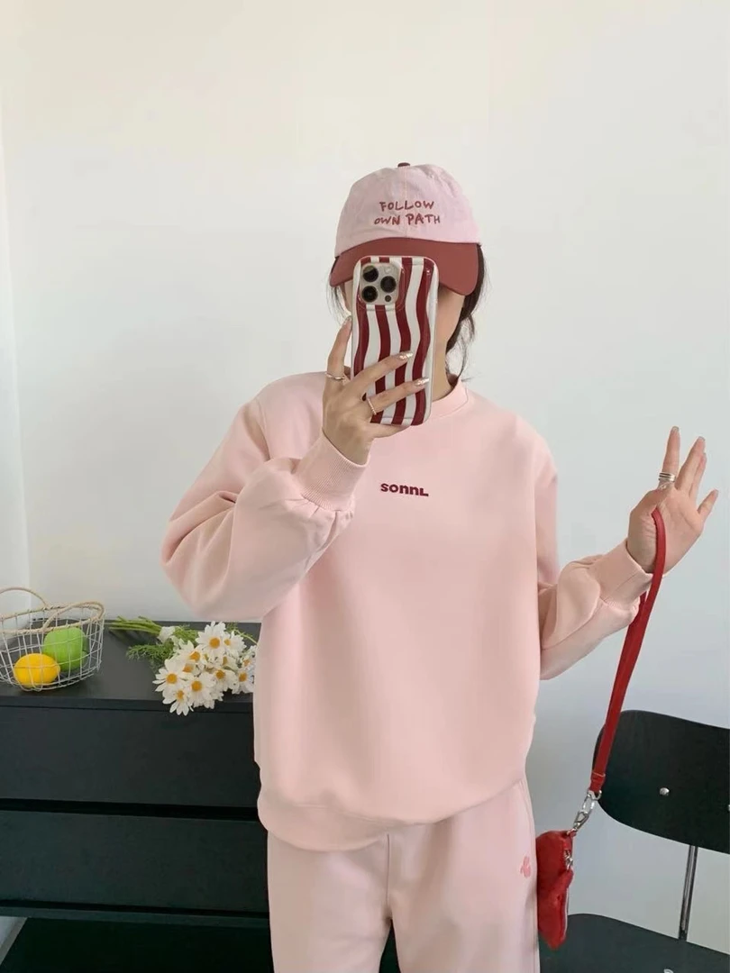 C60【春款】长袖休闲百搭宽松圆领韩版运动简约减龄卫衣