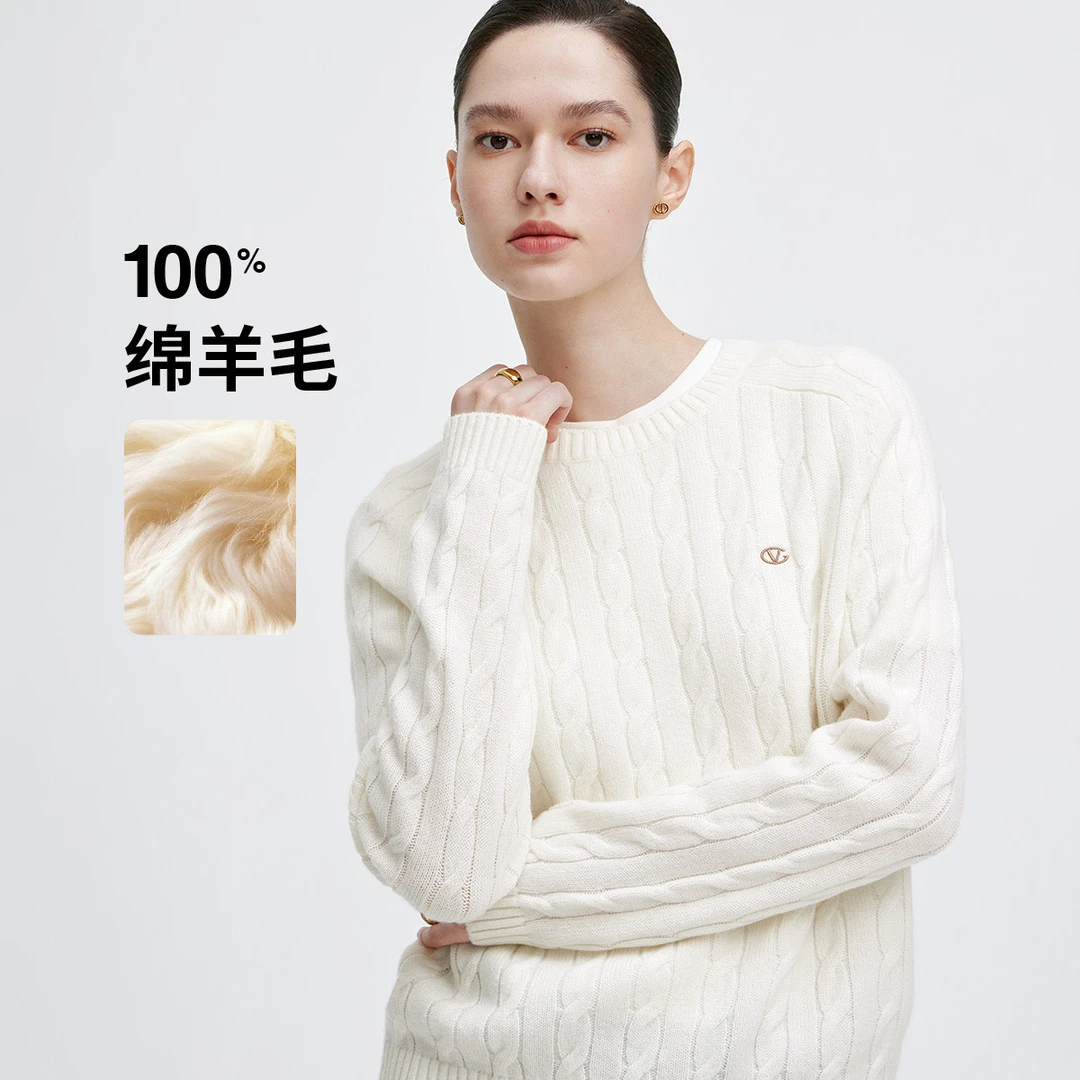 长袖针织衫常规款圆领女套头毛针织衫保暖冬季套头款