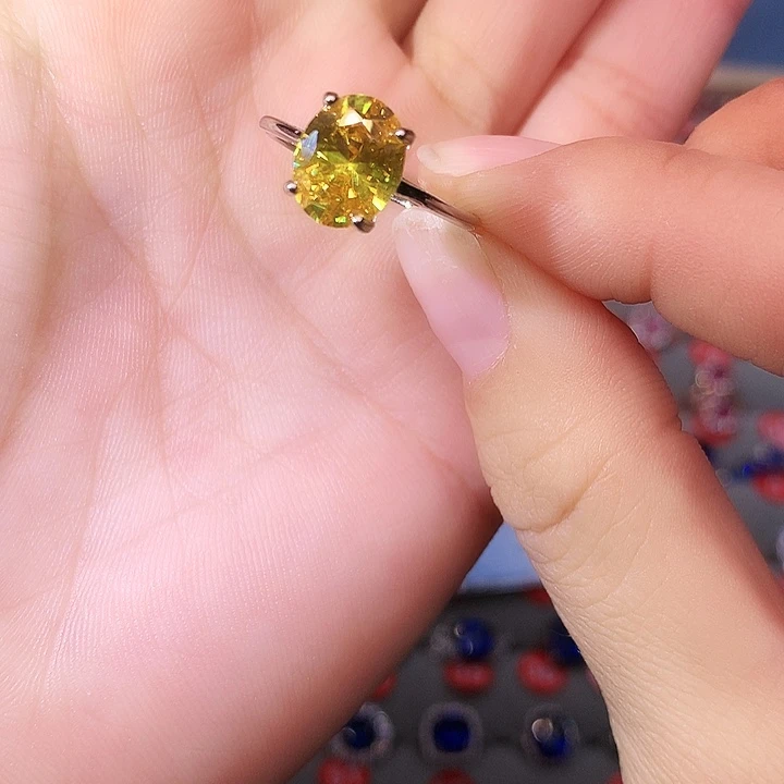 黄晶戒指银S925镶嵌戒指