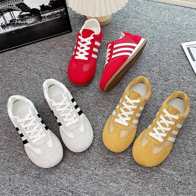 欧若风新款德训鞋女复古系带休闲百搭平底阿甘鞋女6718