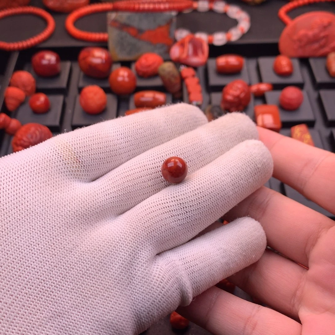 南红玛瑙未镶嵌川料原矿火焰纹圆珠单珠10mm