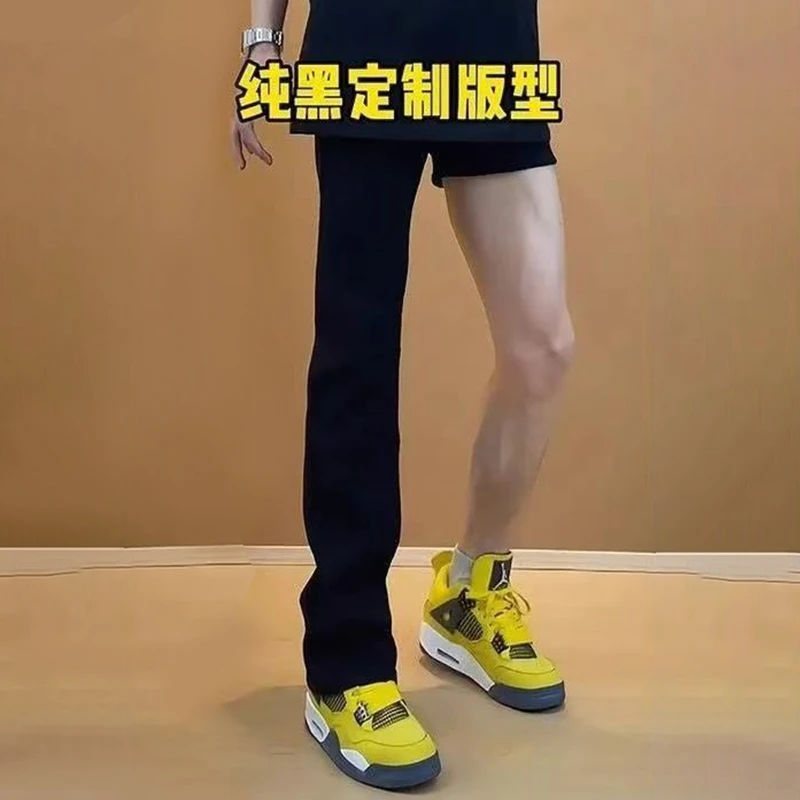 美式弯刀牛仔裤男春秋cleanfit裤子高街弹力修身显瘦直筒微喇裤潮