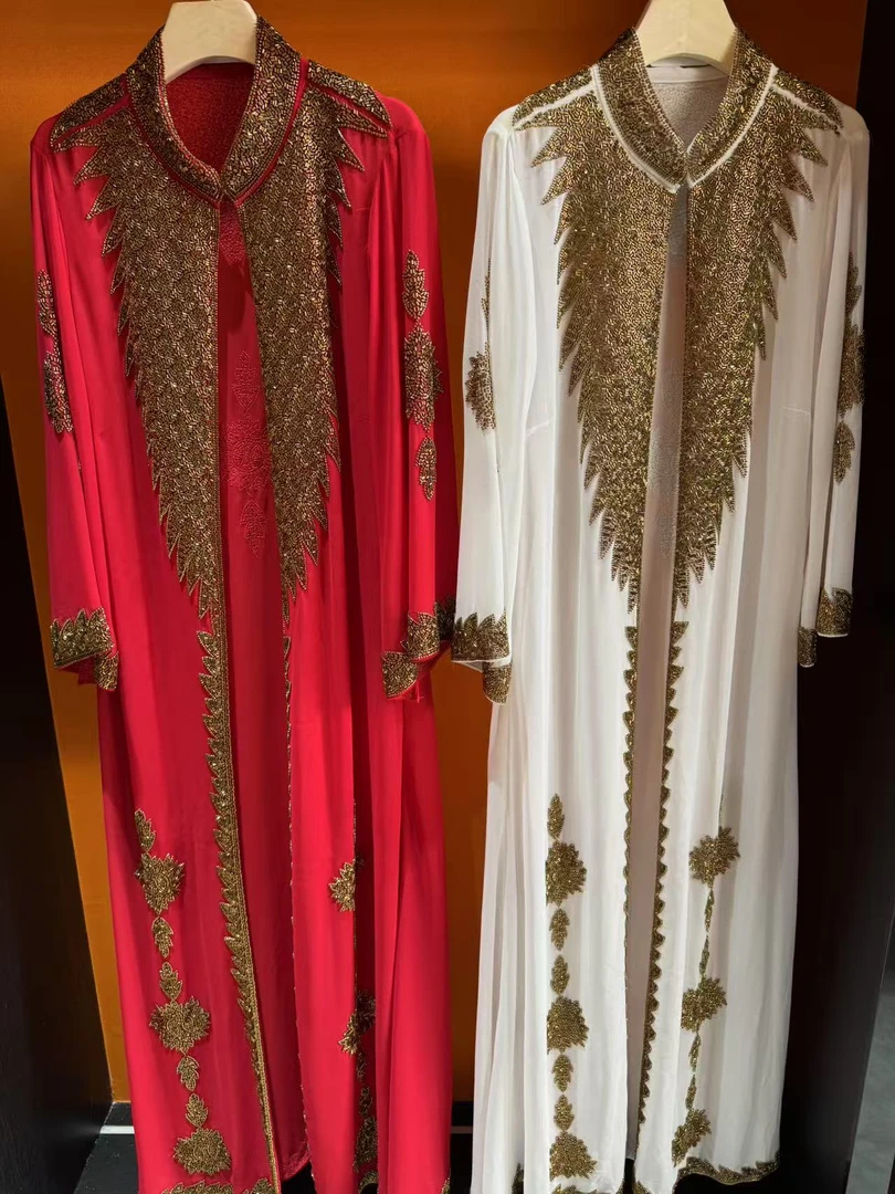 【XJ123】时尚新款民族服饰迪拜土耳其手工百褶连衣裙气质礼服重工