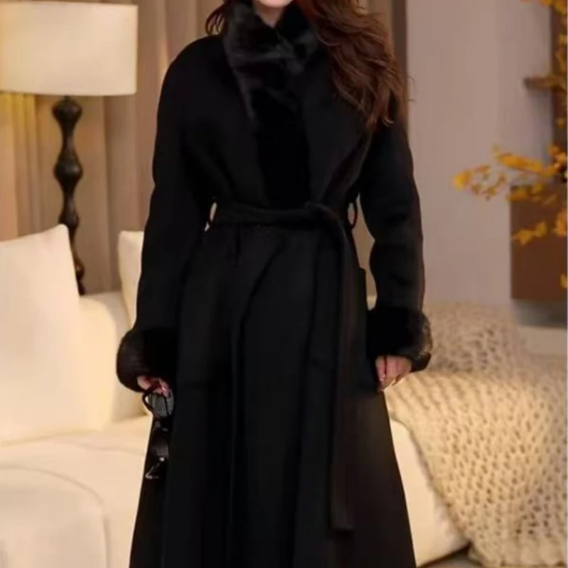 9899水貂领收腰大裙摆通勤风常规款秋冬外套双面圆下摆羊绒外套