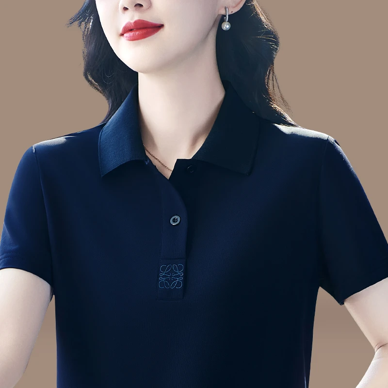 哥弟阿玛施正品夏季新款纯色刺绣短袖POLO衫薄款通勤百搭气质小衫