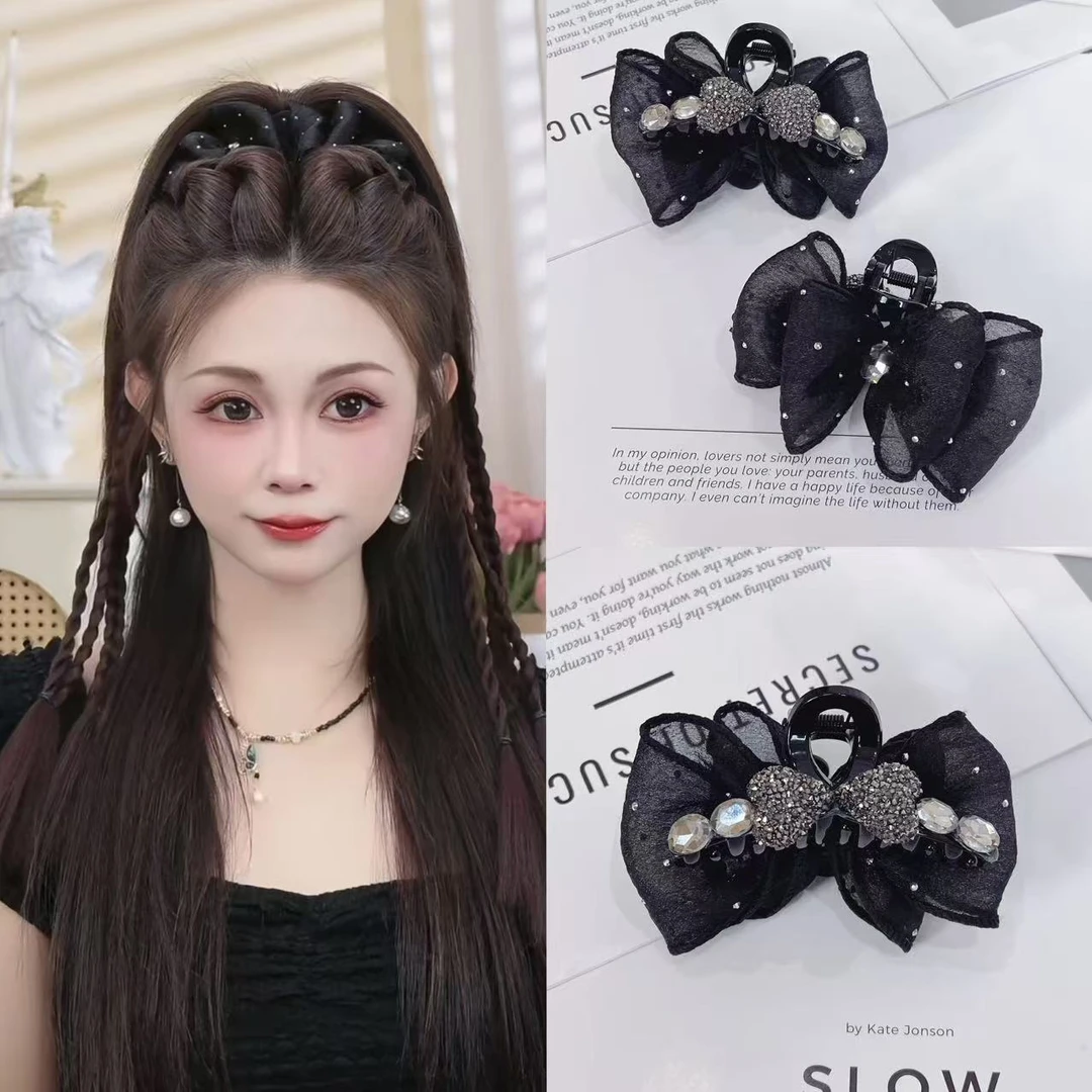 轻奢高级感AB面爱心水钻满天星网纱蝴蝶泡泡抓夹7cm