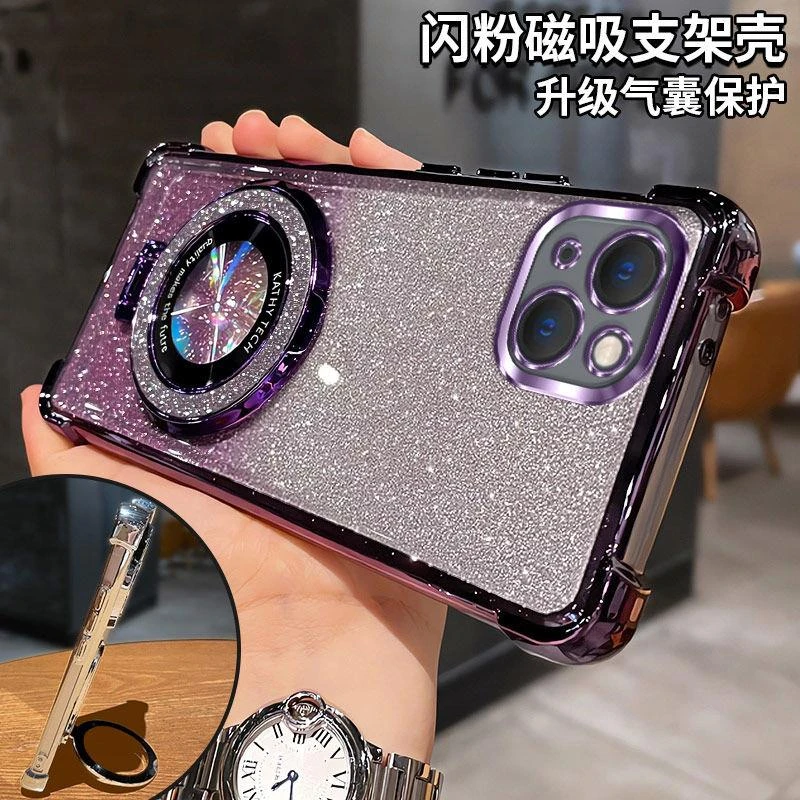 适用气囊防摔iPhone苹果15手机壳A3092女全包轻奢自带镜头膜闪粉