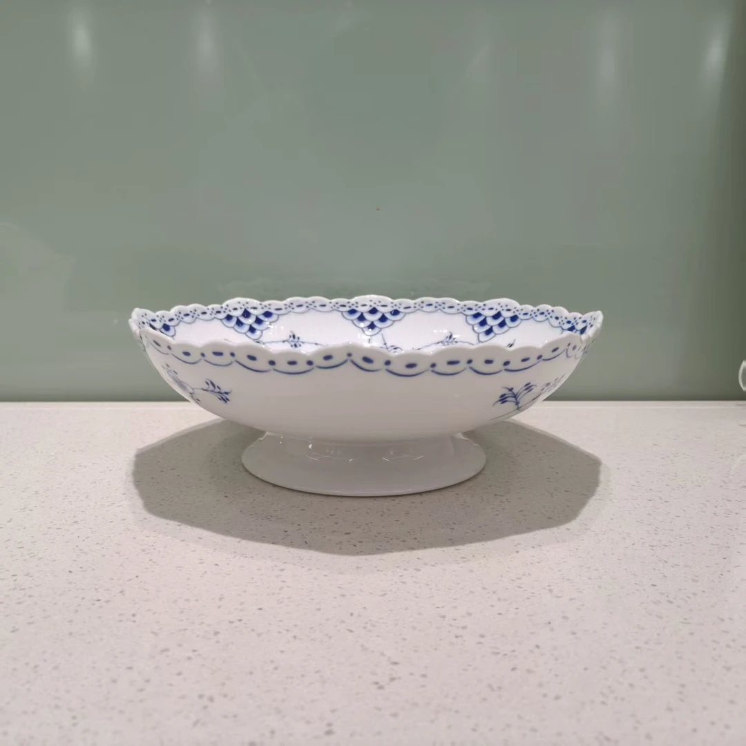 景德镇五花马25cm棕榈高脚果盘唐草