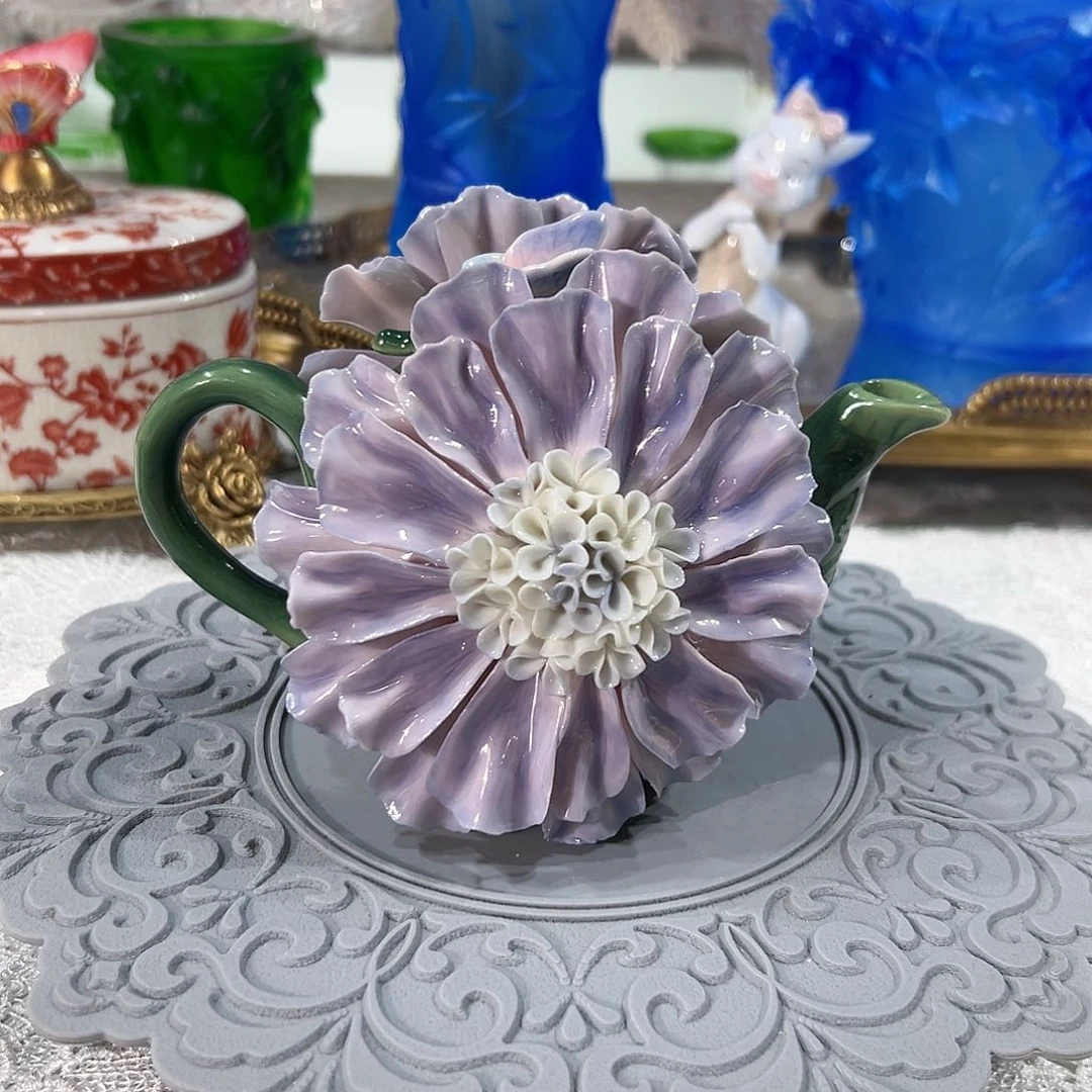 陶瓷0121骨瓷大丽花花壶礼盒装