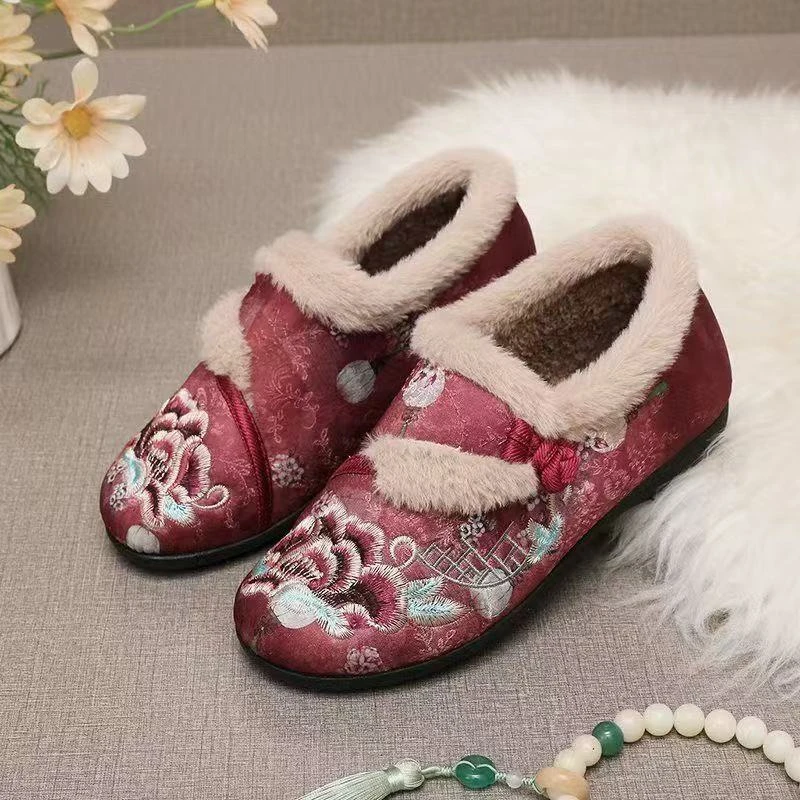 2025新款秋冬棉鞋民族风妈妈保暖舒适防滑耐磨妈妈绣花