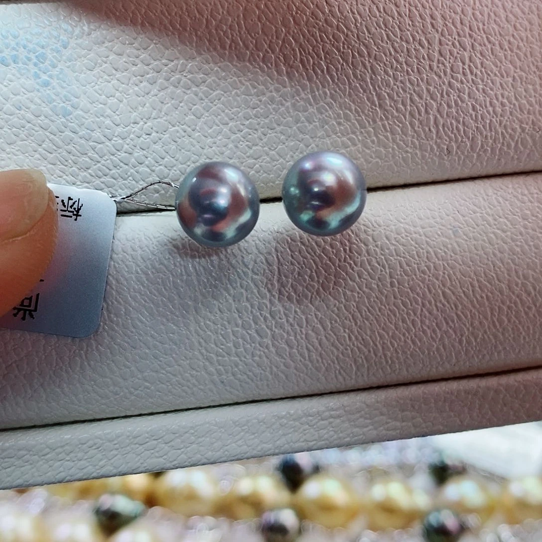 银S925镶嵌耳饰海水珍珠8-9
