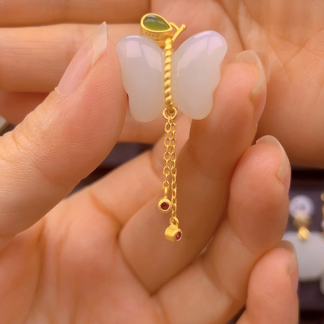 和田玉银S925镀金镶嵌颈饰