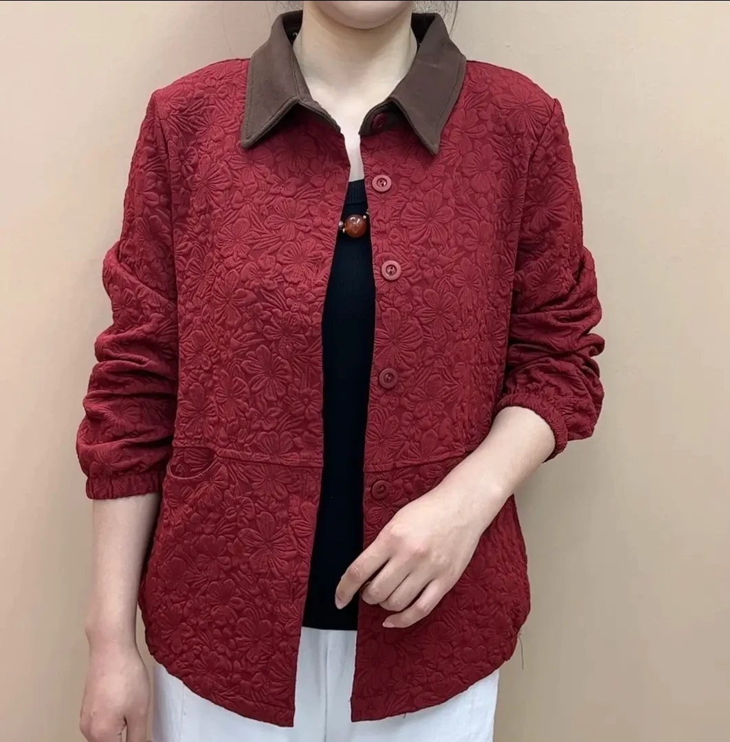 开襟长袖薄款女翻领休闲风短外套大码百搭上衣开衫女装宽松