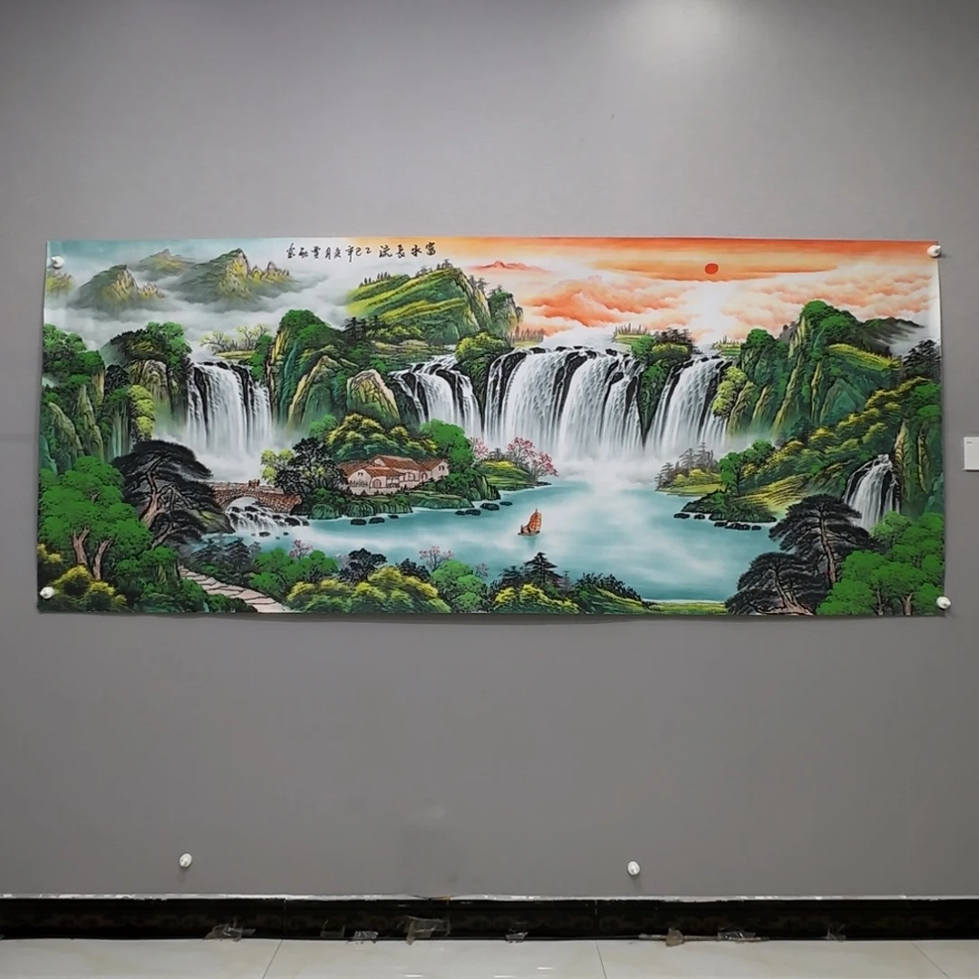 国画横幅八尺精品绿山水贾敏