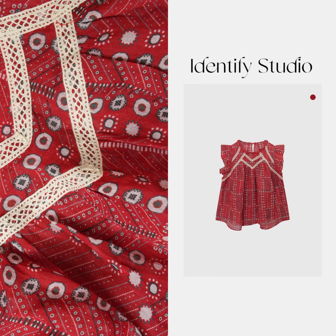 IDENTIFY"元气甜宠"夏季新款红色波点小飞袖苎麻马甲25SSZZ06129