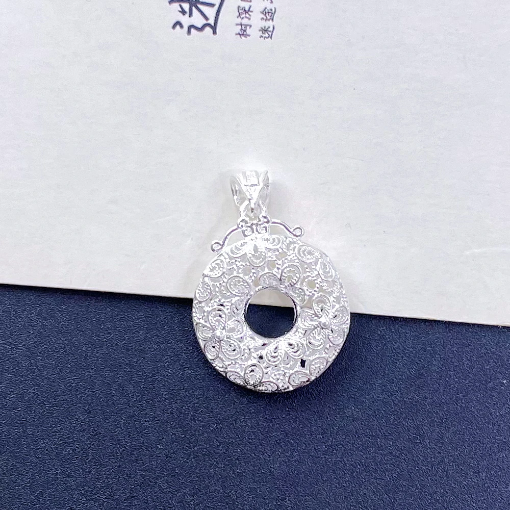 坠链均足银 足银999拉丝平安扣吊坠国风轻奢似锦小众设计新中式花