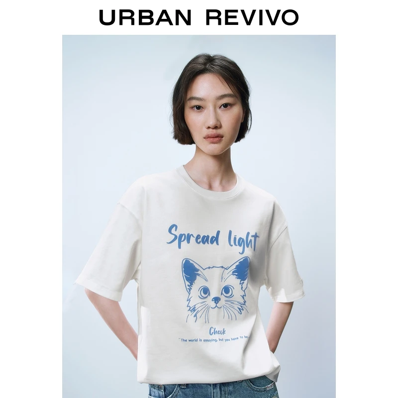 UR2025夏季新款女装趣味休闲猫咪印花短袖T恤UYY450222