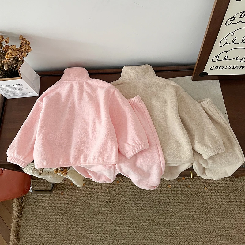 【橘止皮】QT245771秋冬新款儿童套装女童保暖薄绒外套裤子两件套