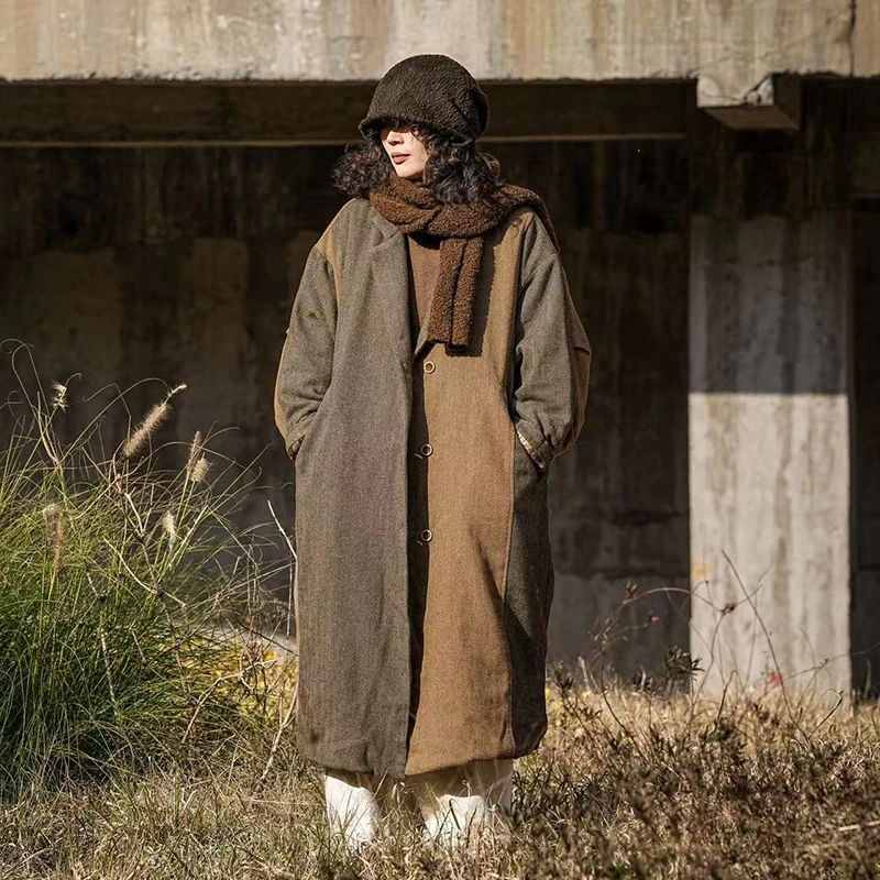 疯子张24冬款复古松弛感长款宽松撞色洋气感棉衣#08402