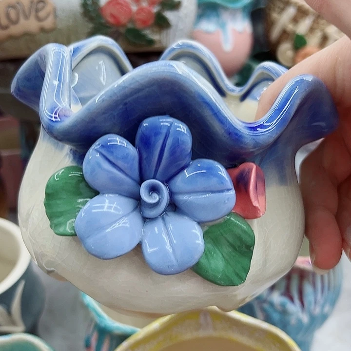 多肉绿植陶瓷花盆9.9包邮，有孔