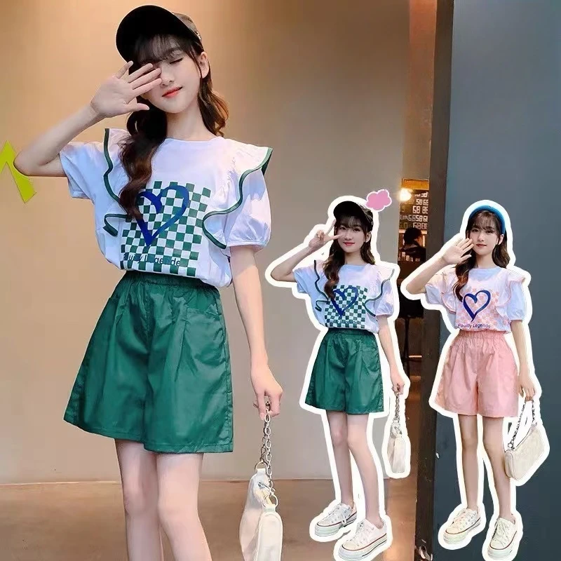 女童2025夏季新款洋气短袖短裤两件套(尺码偏大-按身高拍)B1804