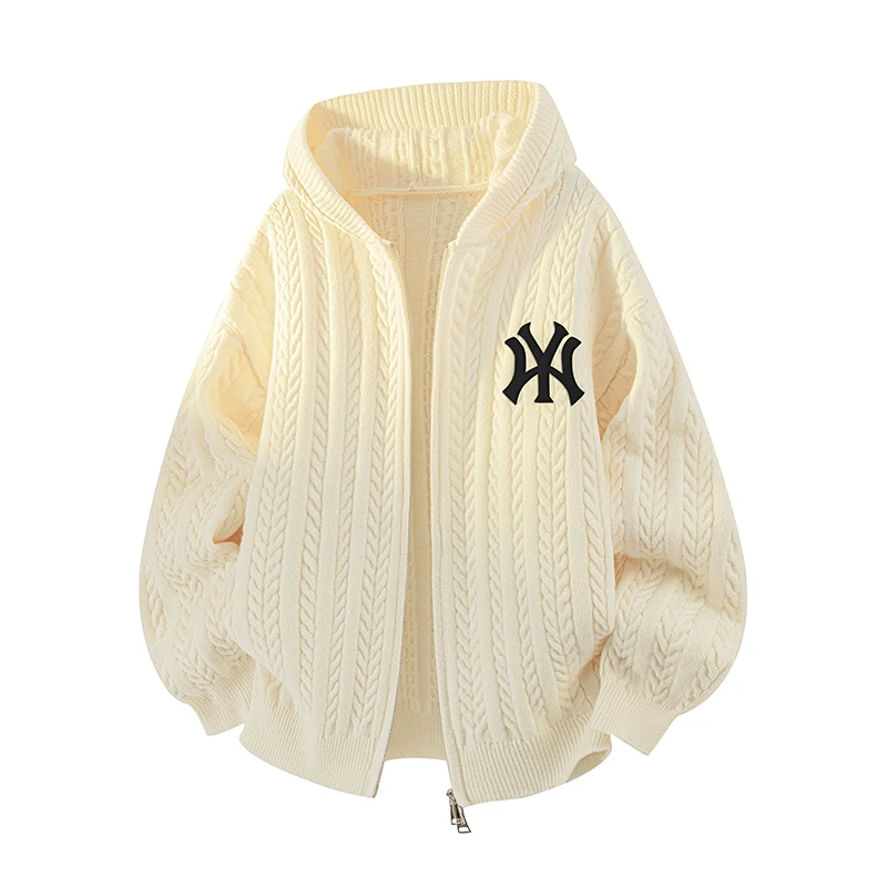 梦泡麻花纹慵懒风连帽针织开衫男士秋冬简假男男士薄款针织开衫