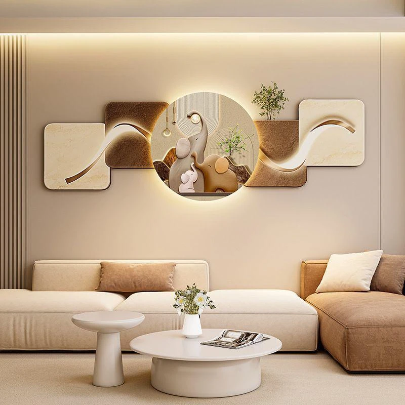 现代轻奢客厅带灯装饰画抽象沙发背景墙壁画挂画简约led卧室画
