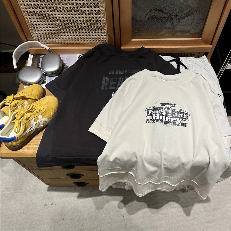 吴小越w1255男童夏款拼接潮男无感数码印花棉t恤短袖中大童打底衫