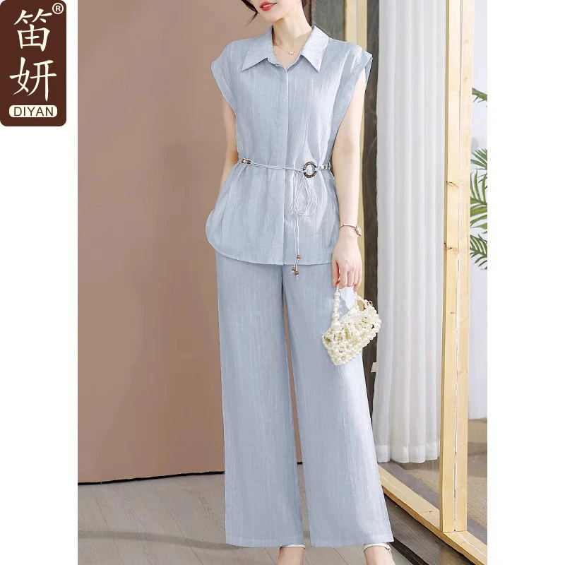 2025时尚妈妈夏装高级套装中老年女士气质短袖收腰衬衫贵夫人上衣