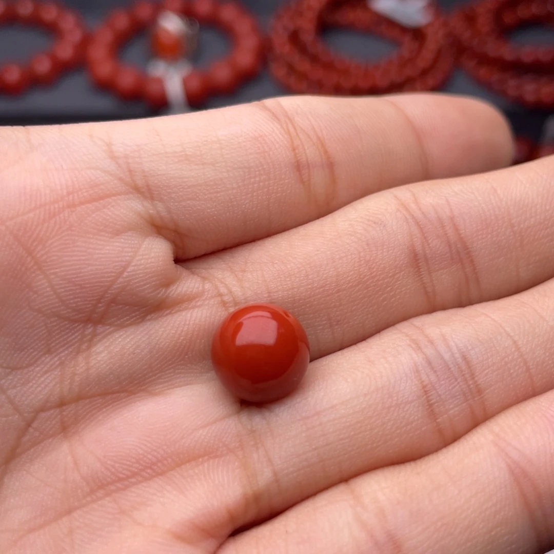 快***单南红玛瑙未镶嵌手串H10.8mm满肉柿子红单珠