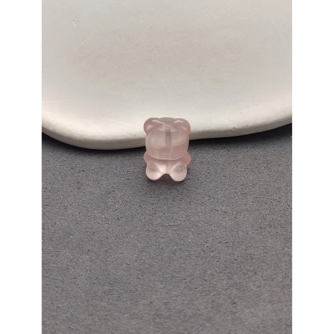 粉水晶小熊雕刻件（上下孔）