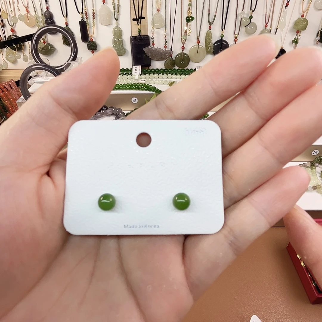 和田玉银S925镶嵌耳饰